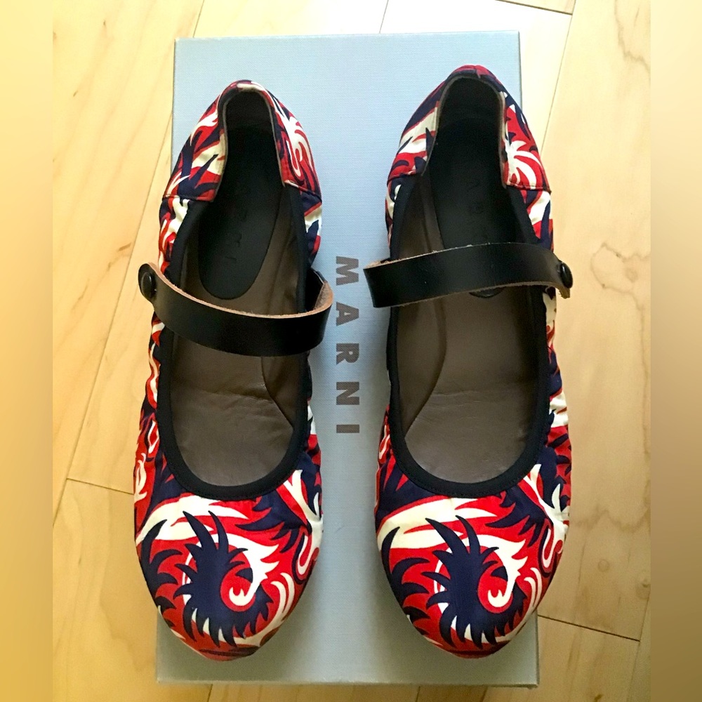 MARNI MARY JANES SATIN BALERINA FLATS
